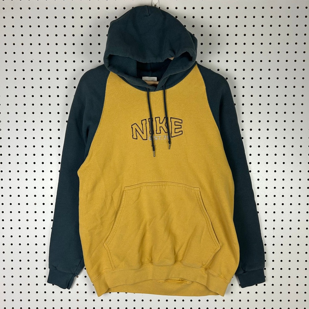 Nike Vintage Made in USA Hoodie Mens Medium Yellow Blue Raglan EST 71 Pullover